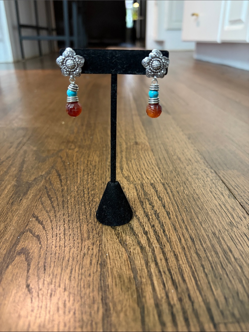 Stephen Dweck Turquoise and Amber Floral Drop Earrings